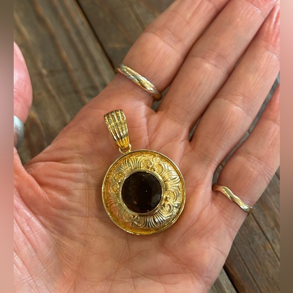 Gold Plated Sterling Smoky Topaz Enhancer - Picture 5 of 8